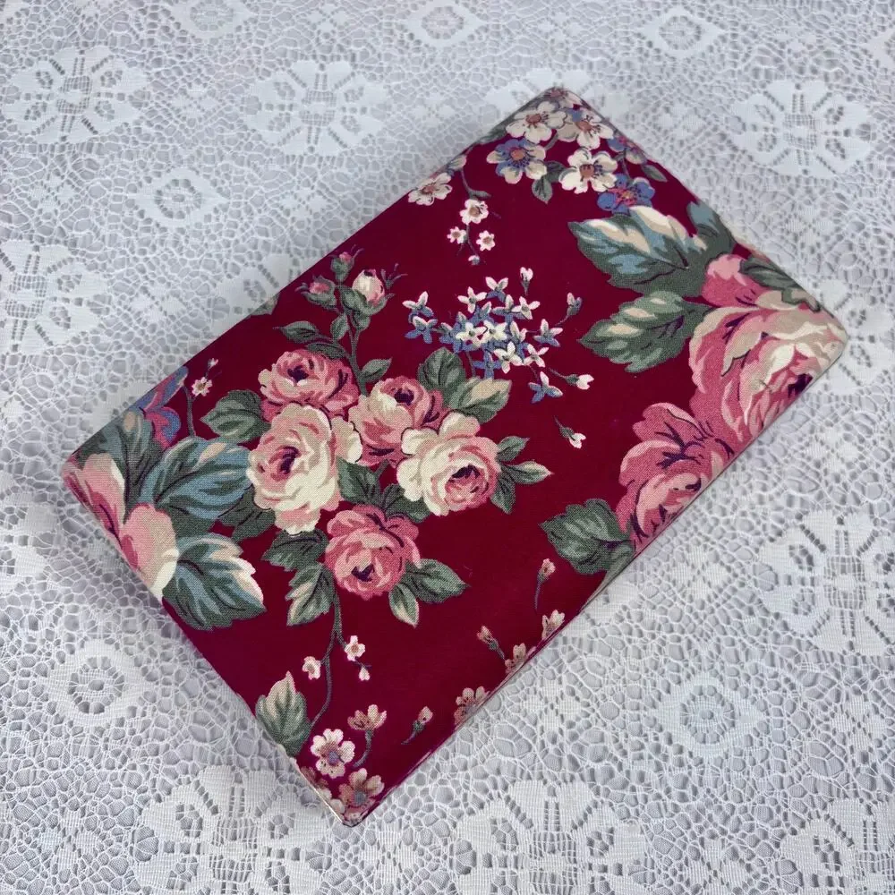 Vintage Floral Fabric Covered Jewelry Box Organizer with Mirror & Ring Holder